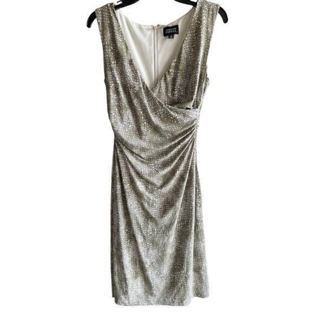 Adrianna Papell Green fern ruched back sides office siren sleeveless dress sz 6